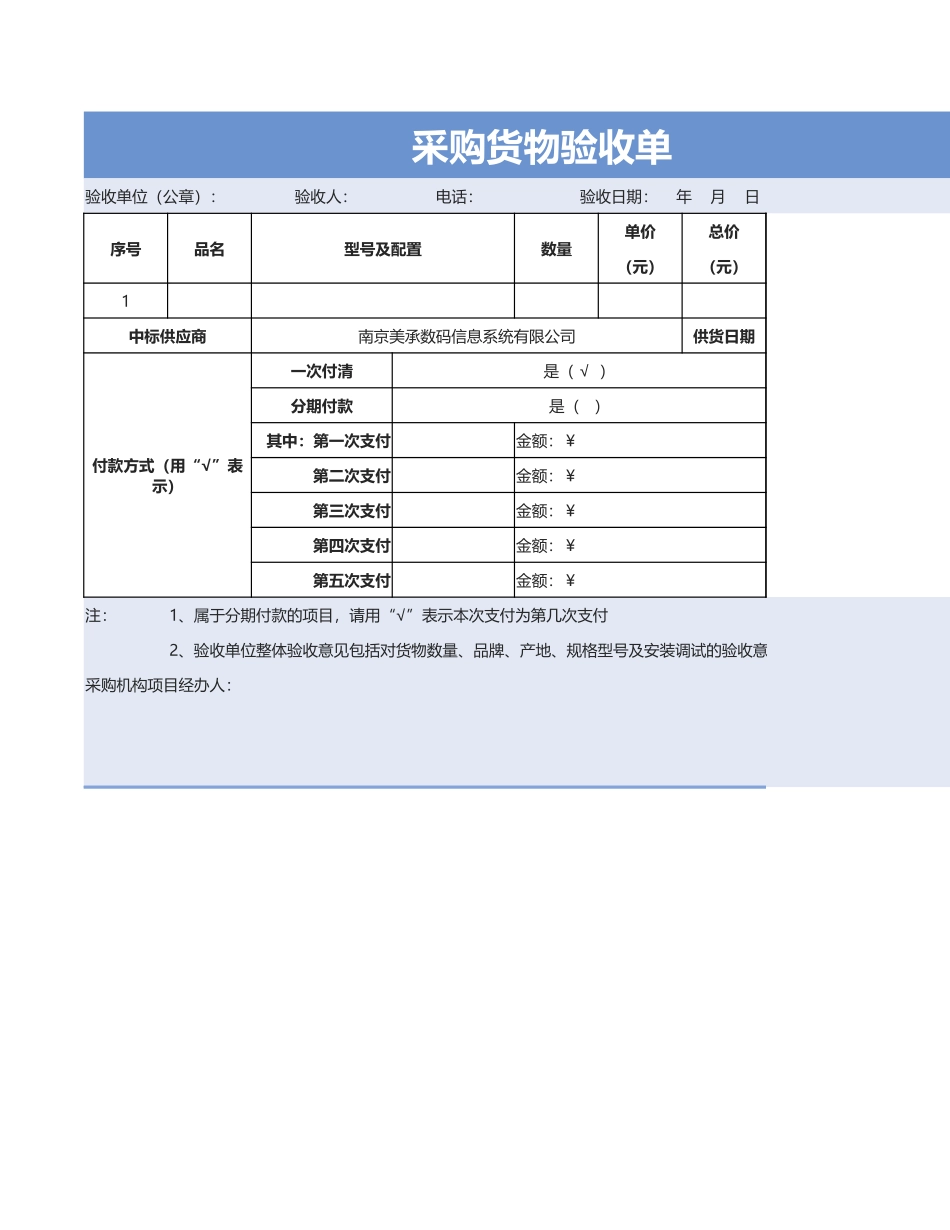 企业管理_采购管理制度_09-采购验收管理_06-采购货物验收单1_第1页