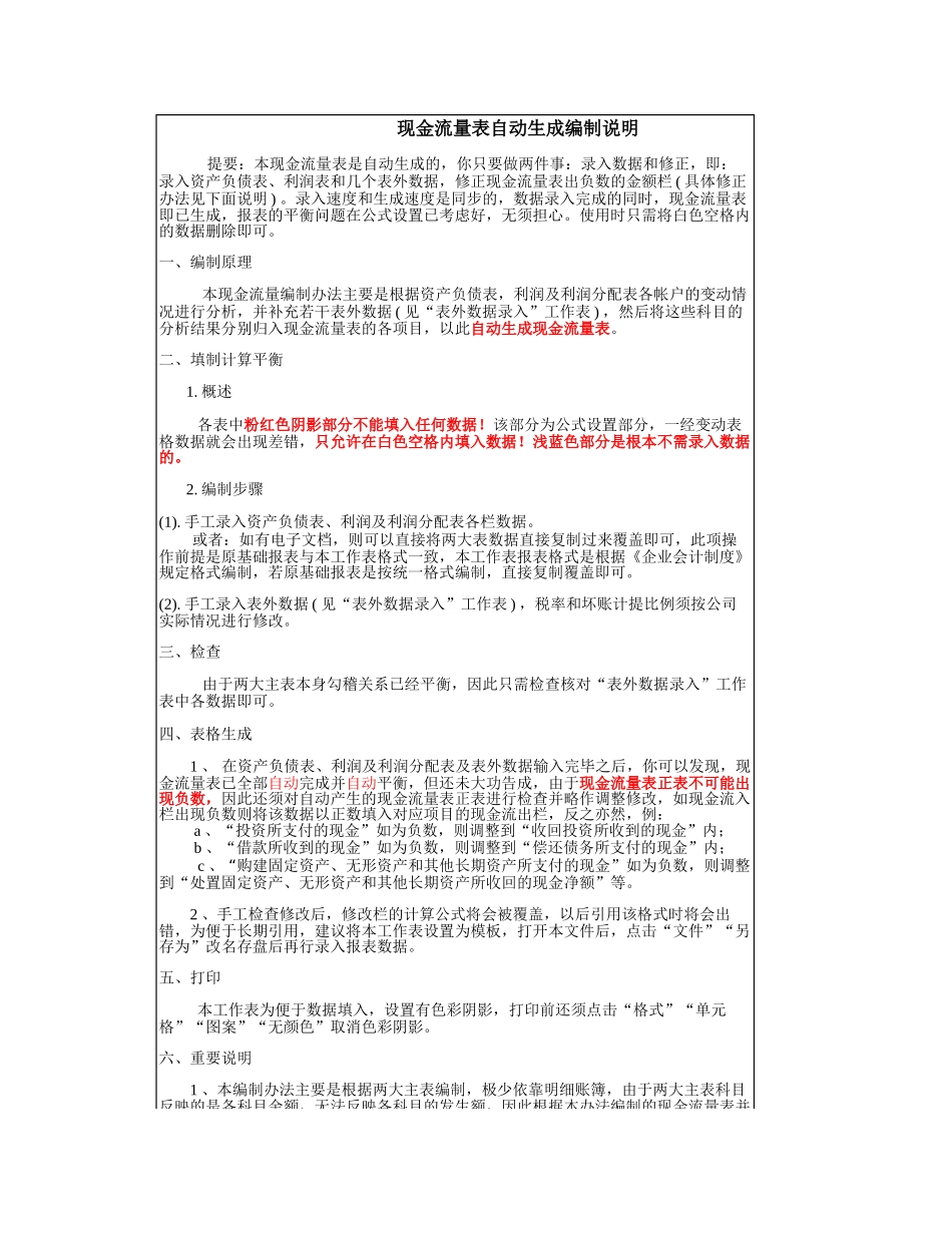 企业管理_财务管理制度_16-财务常用表格_2 财务表格2_快速编制现金流量表_第1页