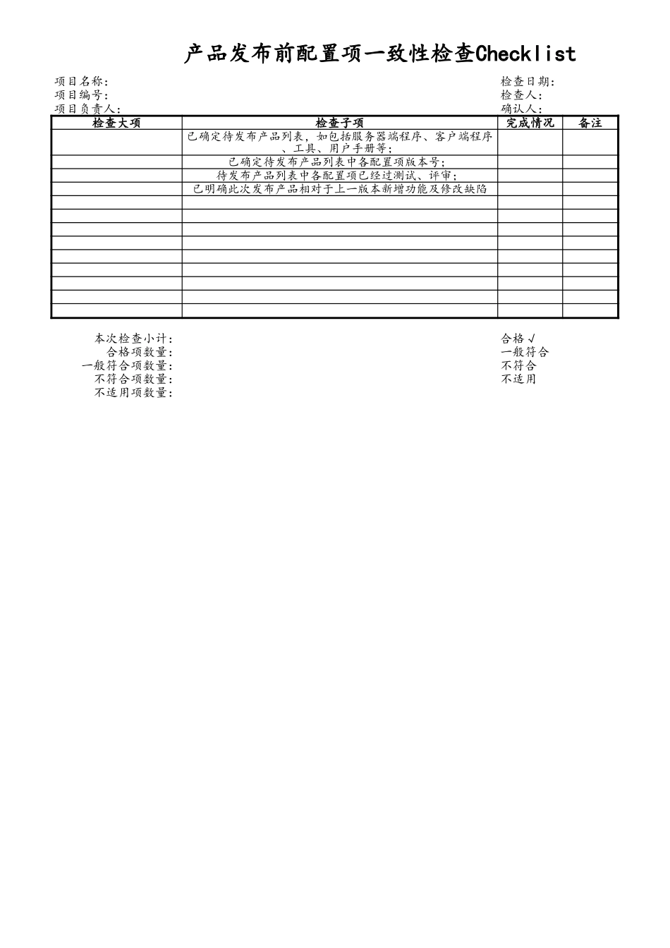 企业管理_研发管理制度_08-研发管理制度_8-配置管理制度_09-项目编号+项目名称产品发布前配置项一次性检查_第1页