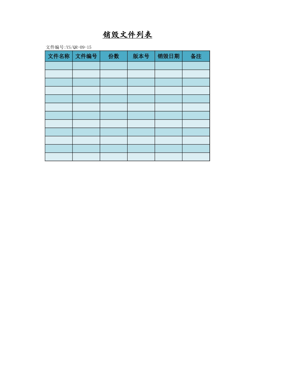 企业管理_行政管理制度_22-行政常用办公表格-188套_销毁文件列表_第1页