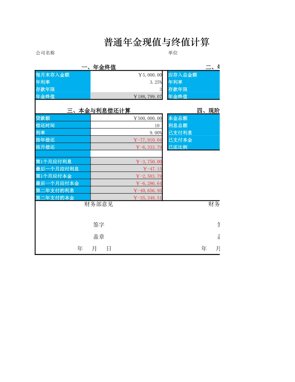 企业管理_财务管理制度_3-财务管理表格工具大全_11-【货币资金时间价值分析】-01-普通年金现值与终值计算表_第1页