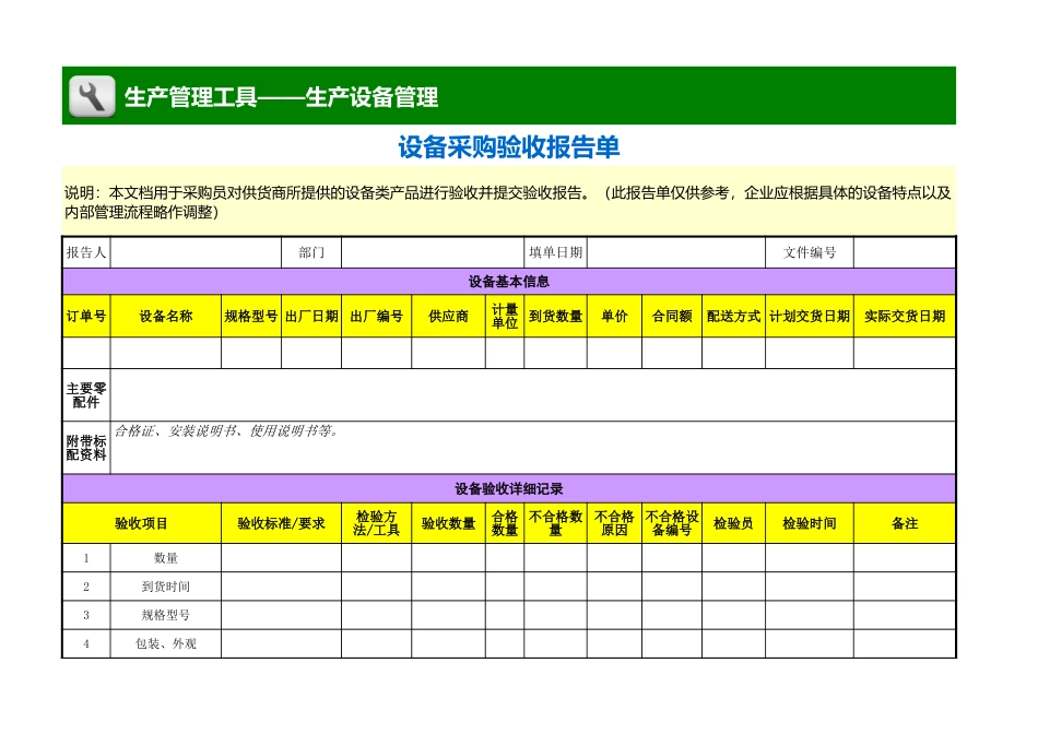 企业管理_生产管理_设备采购验收报告单_第1页