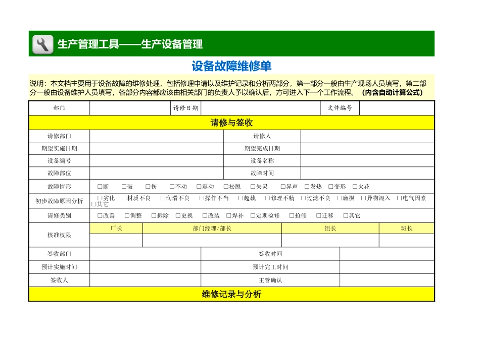 企业管理_生产管理_设备故障维修单_第1页