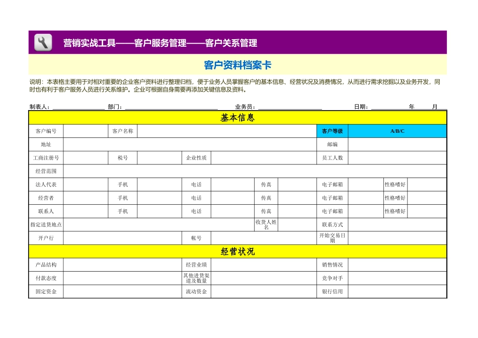 企业管理_营销管理_客户资料档案卡_第1页