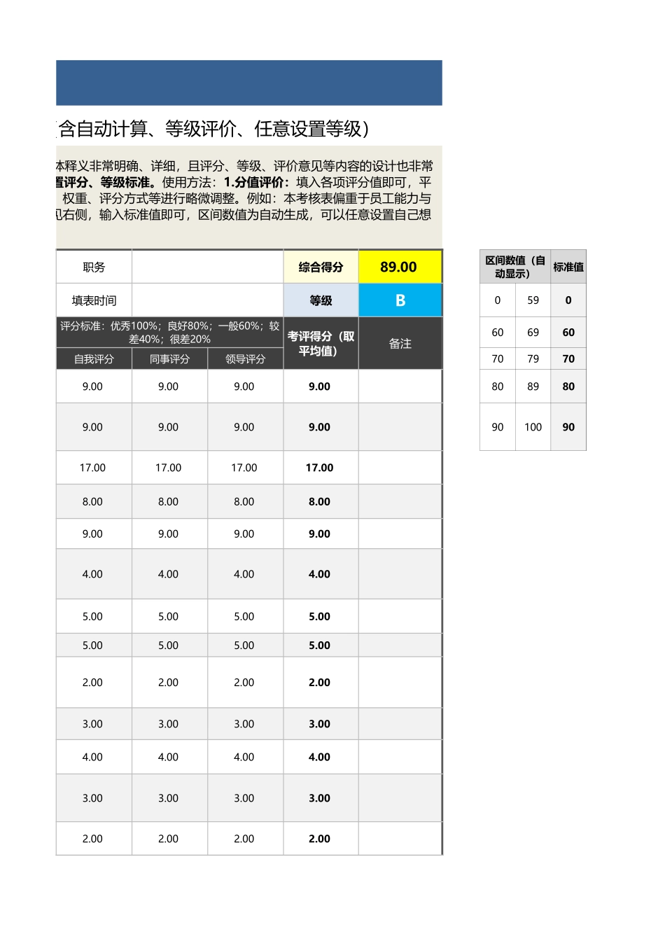 企业管理_绩效考核表_11-9-OQC检验员绩效考核表（含自动计算、等级评价）_第3页