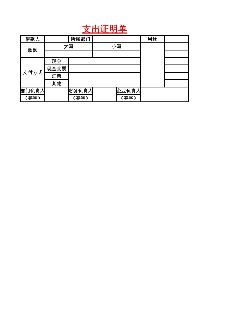 企业管理_财务管理制度_16-财务常用表格_1 财务表格1_文件3  支出证明单_第1页