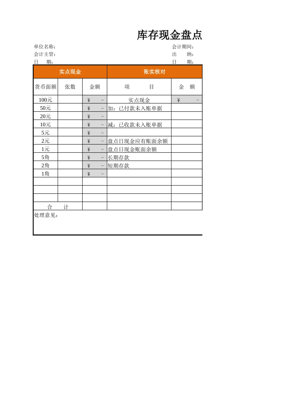 企业管理_财务管理制度_3-财务管理表格工具大全_04-【现金管理】-09-库存现金盘点表_第1页