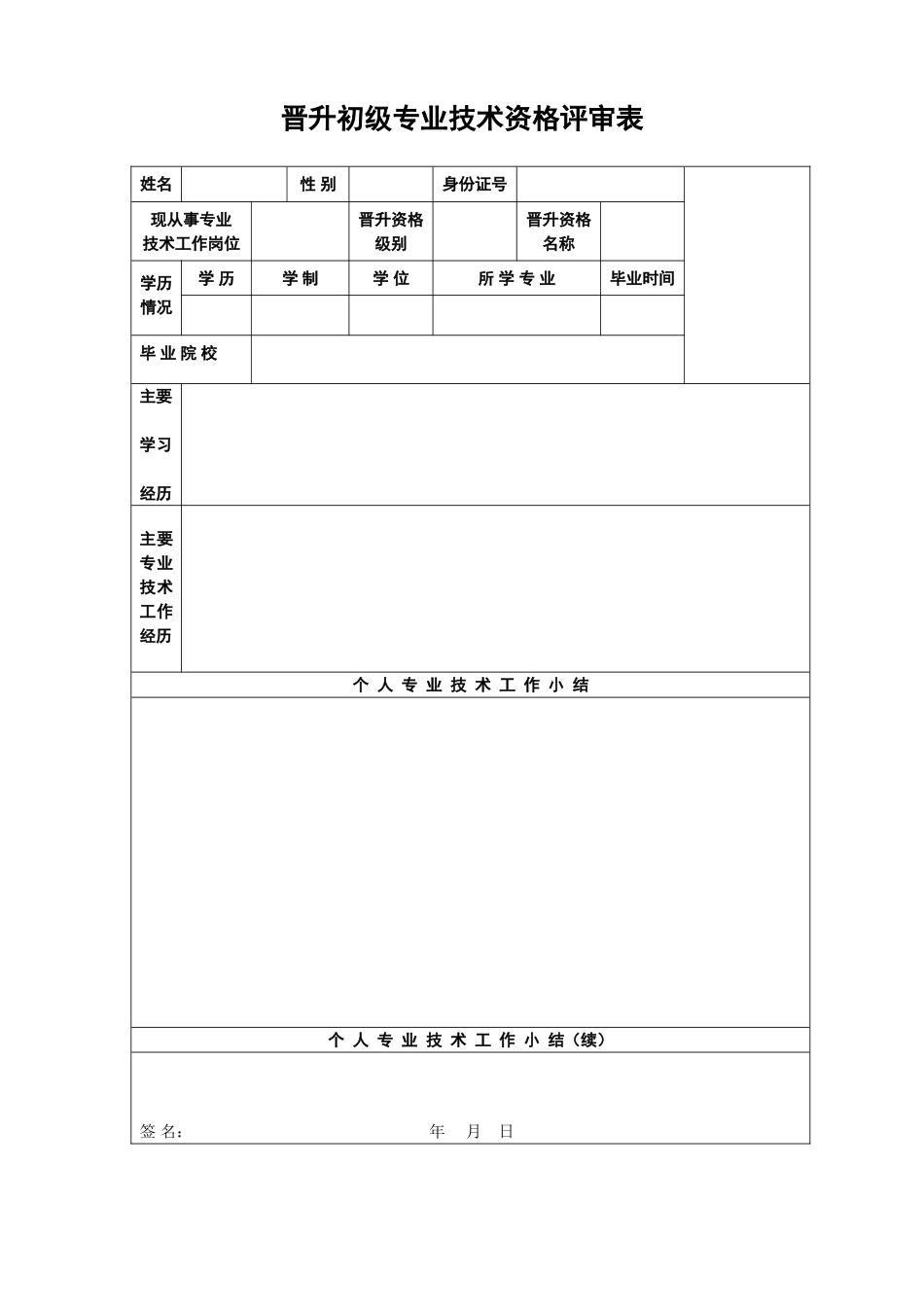 企业管理_人事管理制度_3-人事管理_3-员工晋升_3-2员工晋升和降级-结果审核_晋升初级专业技术资格评审表_第1页