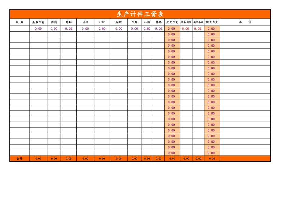 企业管理_人事管理制度_2-薪酬激励制度_15-60个实用工资表格_06-【通用】生产、计件工资表(带公式)_第1页