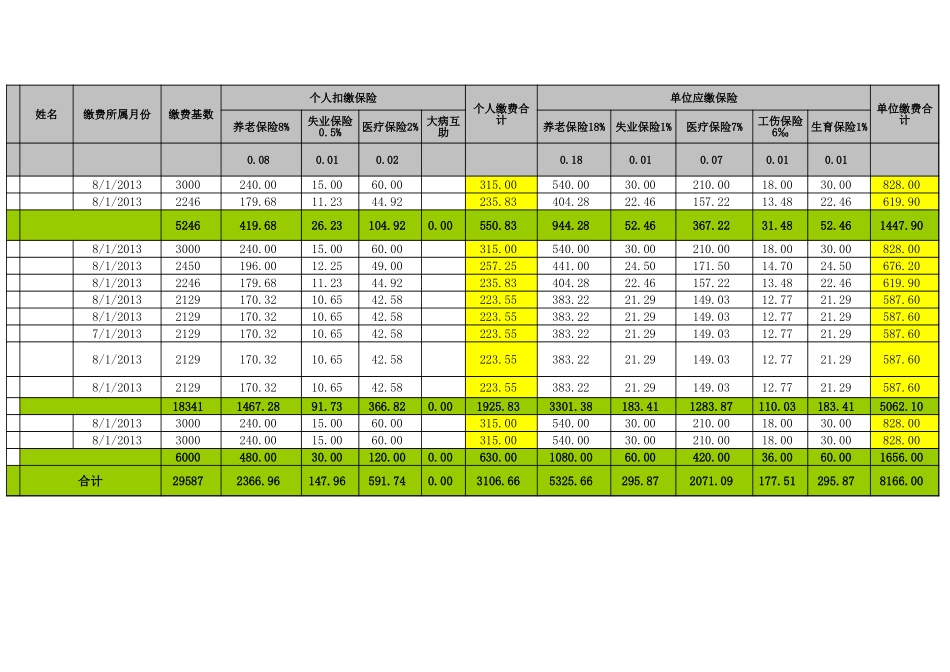 企业管理_人事管理制度_6-福利方案_19-五险一金_操作实务表格_缴纳五险一金台账_第1页