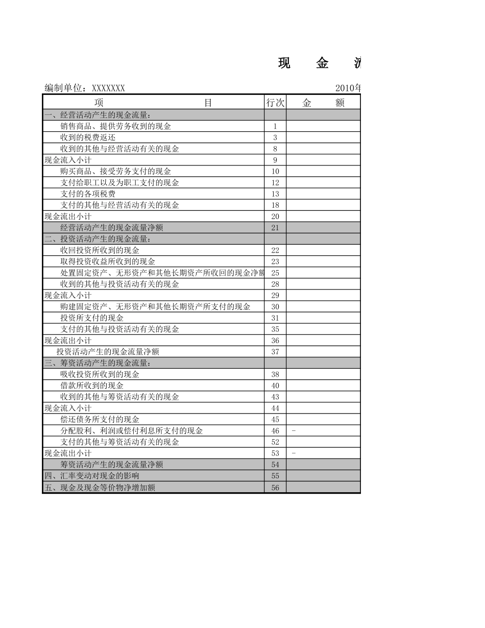 企业管理_财务管理制度_03-财务管理制度_16-财务常用表格_2 财务表格2_空白现金流量表_第1页