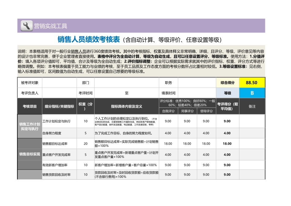 企业管理_绩效考核表_05-5-一般销售人员绩效考核表（含自动计算、等级评价、任意1_第1页