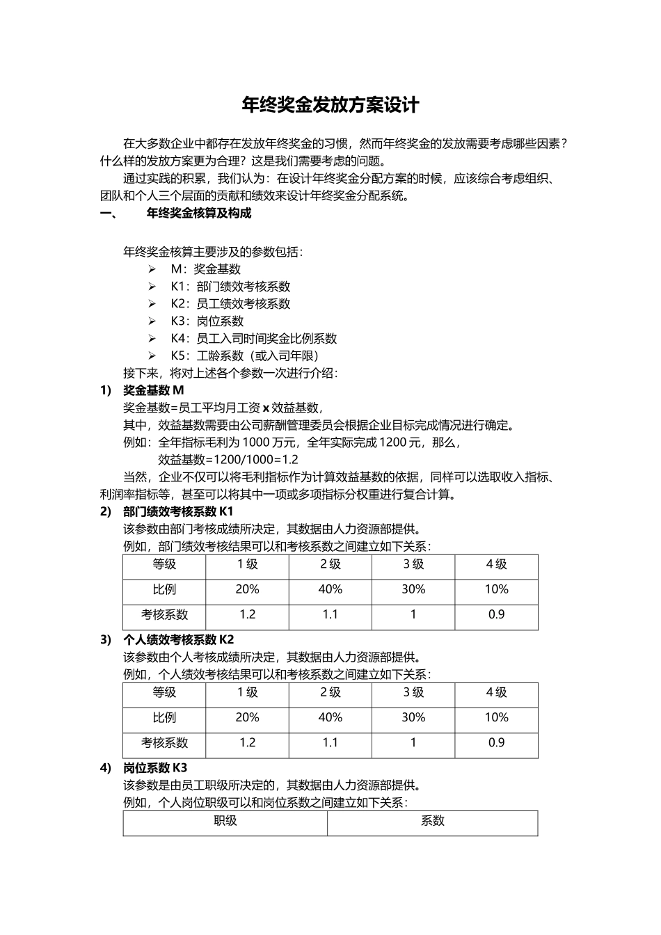 企业管理_人事管理制度_12-年终奖管理_6-年终奖之方案策划_年终奖金发放方案设计（多个层面、多重系数）_第1页