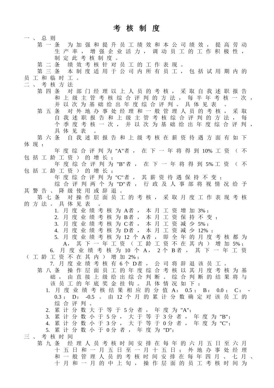 企业管理_人事管理制度_18-HR工具与表格包_( 4 )人力资源管理表格之制度参考_考 核 制 度_第1页