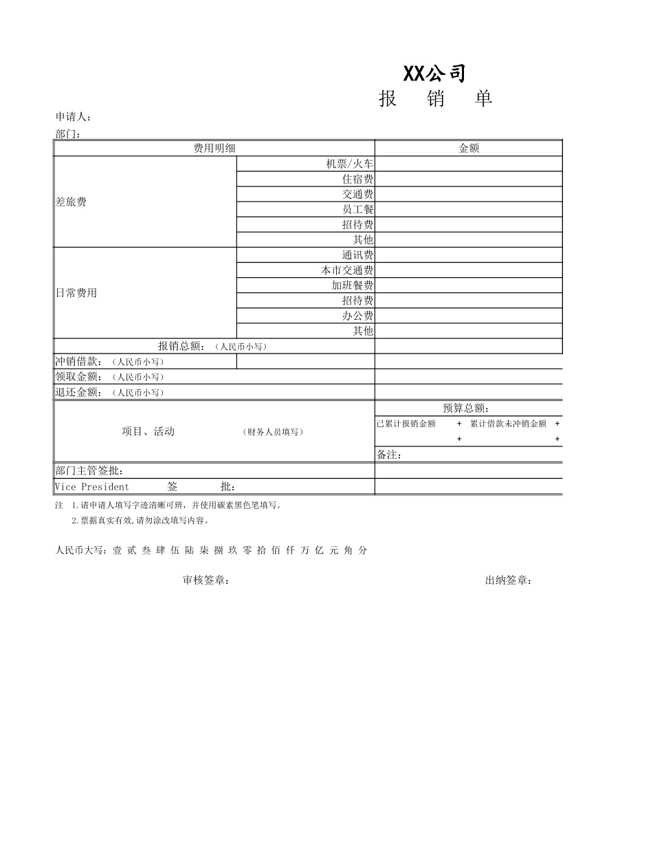 企业管理_财务管理制度_17-财务管理制度（其他）_第9章  财务管理表单_报销单_第1页