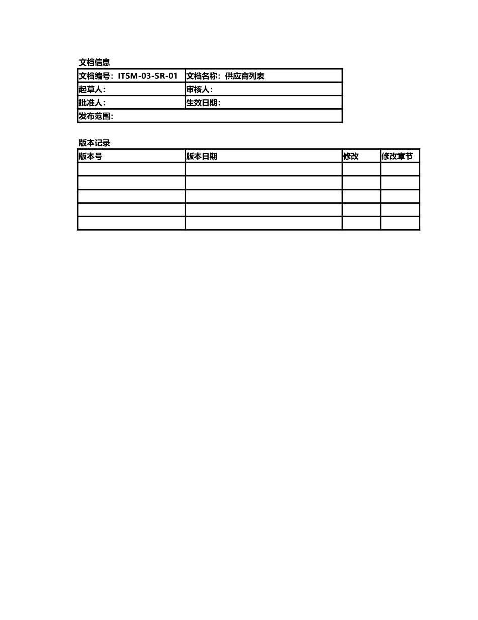 企业管理_信息技术服务管理（ISO20000标准制定）_11-供应商管理_ITSM-04-SR-01 供应商列表_第1页