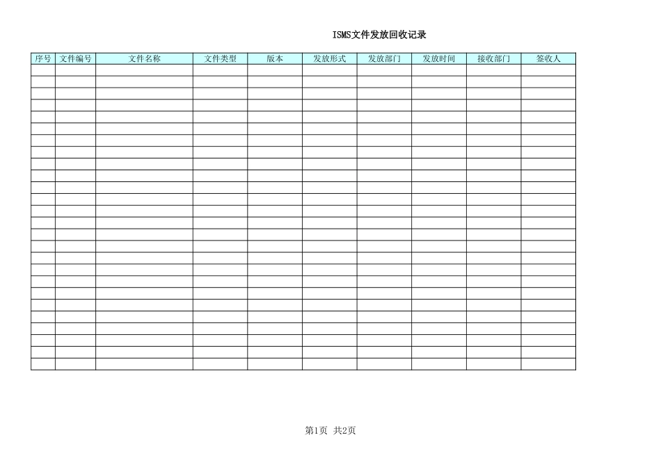 企业管理_信息安全管理（ISO27001标准制定）_ISO27001-2_四级文件_XX_4_文件发放回收登记表_第1页