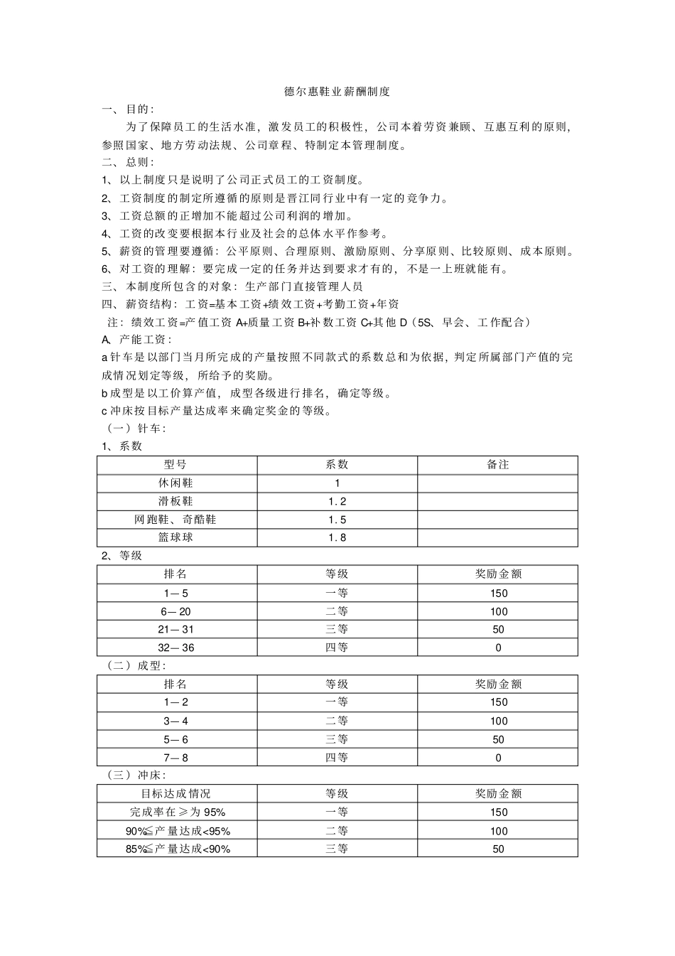 企业管理_人事管理制度_2-薪酬激励制度_0-薪酬管理制度_41-【行业分类】-鞋业_德尔惠鞋业薪资制度_第1页