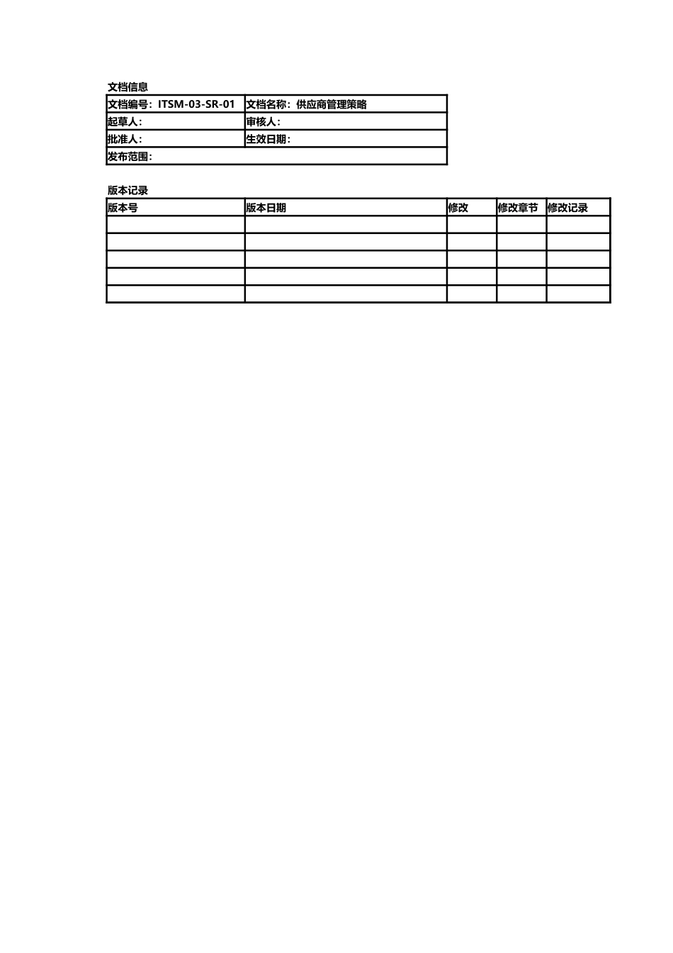 企业管理_信息技术服务管理（ISO20000标准制定）_11-供应商管理_ITSM-03-SR-01 供应商管理策略 v1.0_第1页