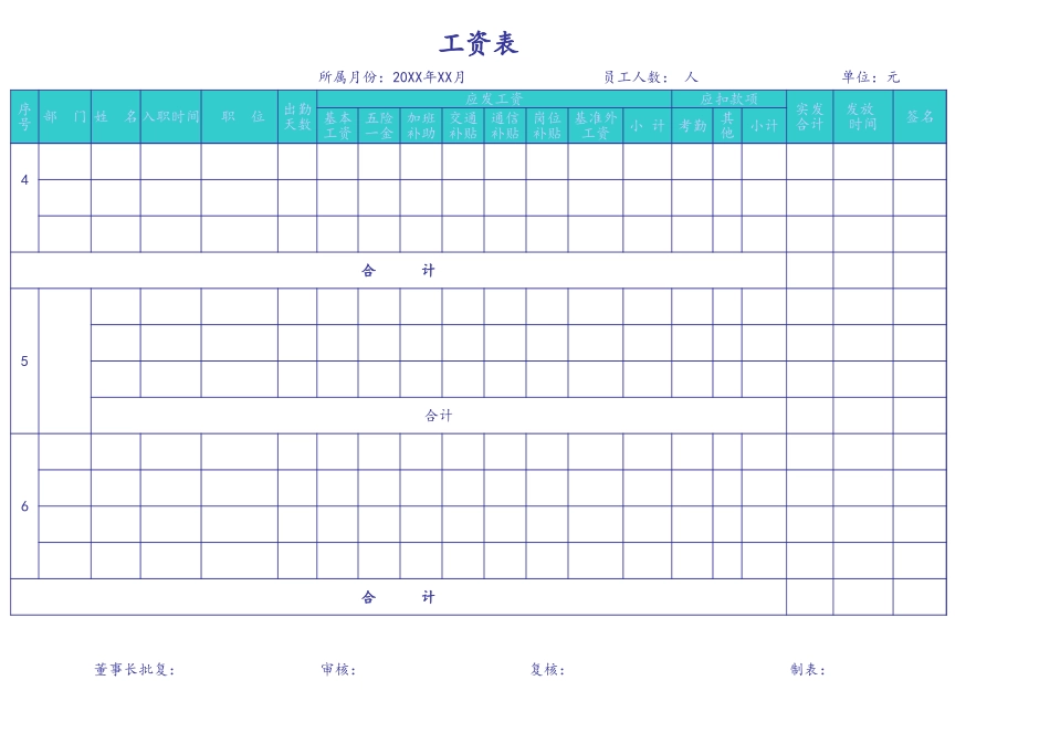 企业管理_人事管理制度_2-薪酬激励制度_15-60个实用工资表格_03-【通用】工资表( 按部门分类 )_第2页