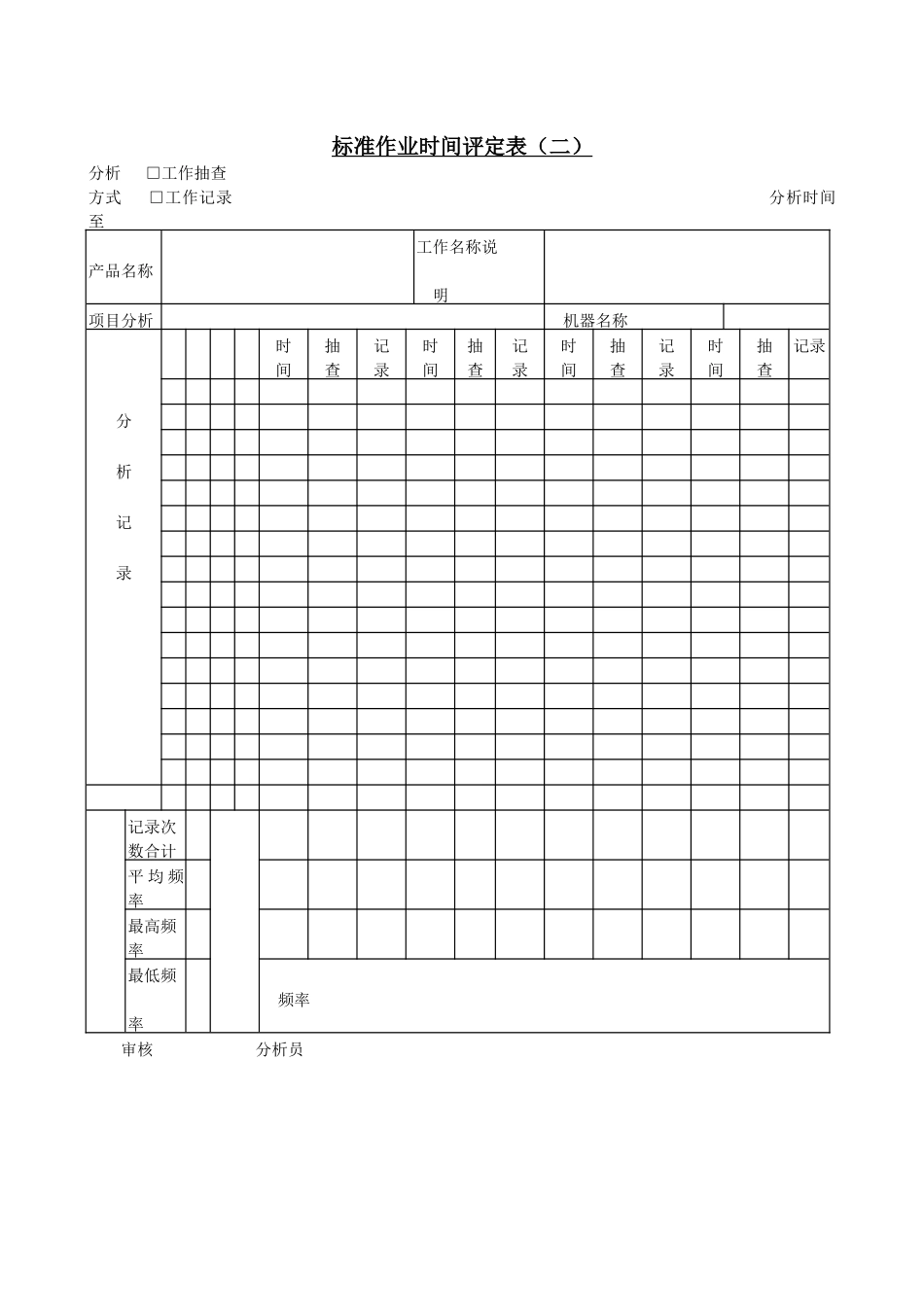 企业管理_企业管理制度_03-【行业案例】-公司管理制度行业案例大全的副本_管理表格_企业管理表格大全_《企业管理表格大全－生产管理篇》_工作量分析_标准作业时间评定表（二）_第1页