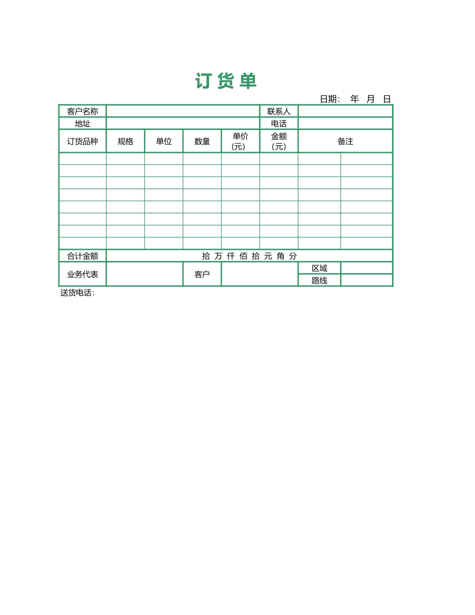 企业管理_采购管理制度_12-采购常用表格大全_354 实用订货单_第1页