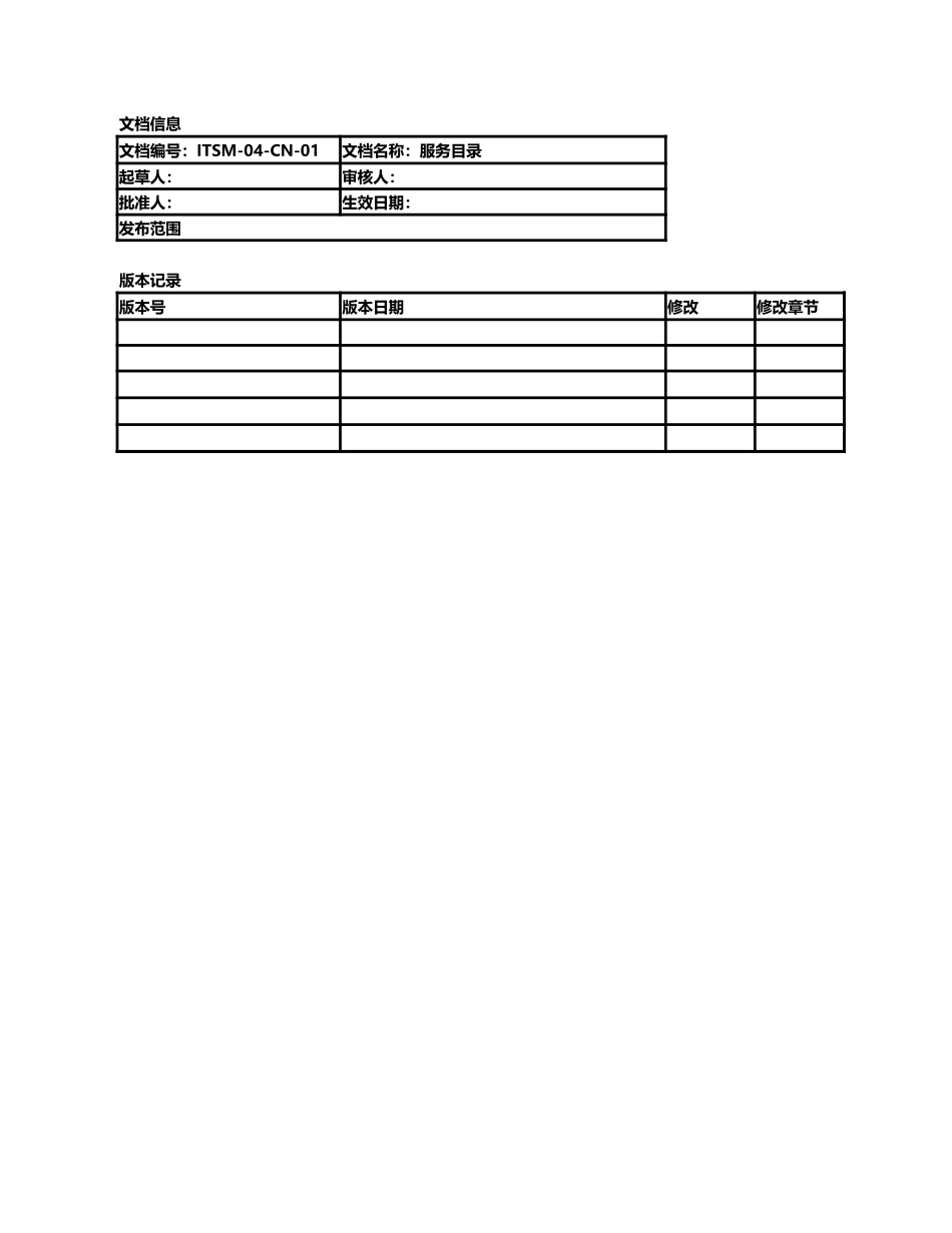 企业管理_信息技术服务管理（ISO20000标准制定）_06-服务级别管理_ITSM-04-SL-01 服务目录_v1.0_第1页