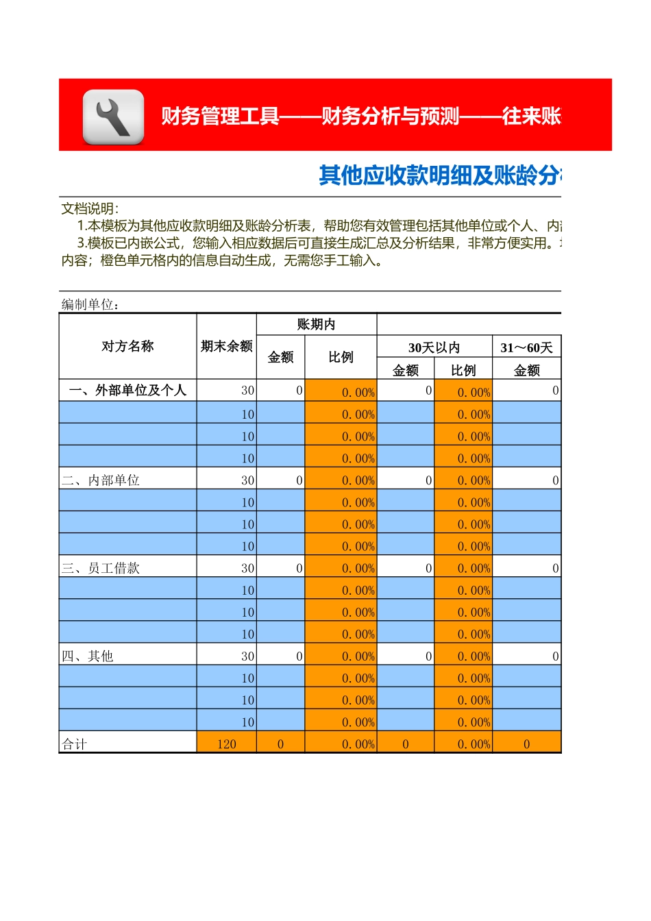 企业管理_财务管理_其他应收款账龄分析模板_第1页