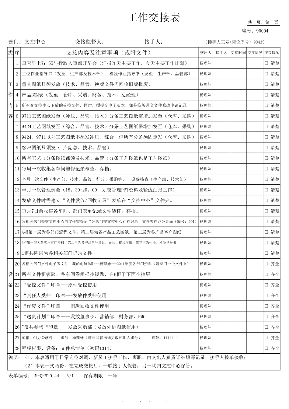 企业管理_人事管理制度_3-人事管理_6-员工调动_6-3员工调动-调动通知书及交接_工作交接表_第1页