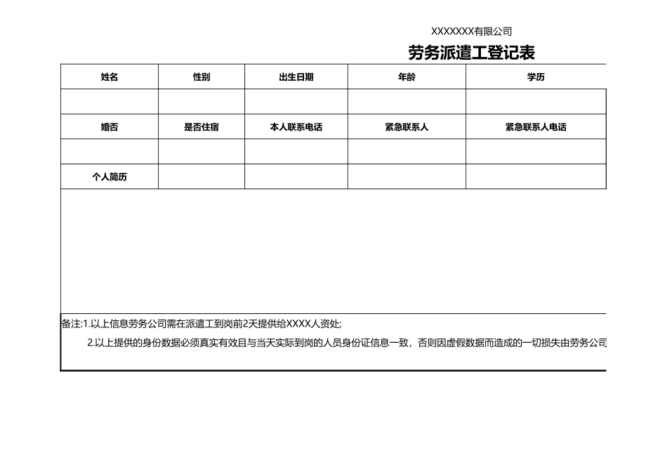 企业管理_人事管理制度_3-人事管理_6-员工调动_6-3员工调动-调动通知书及交接_劳务派遣工登记表-简历_第1页