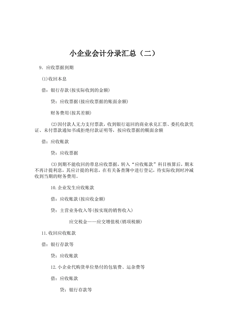 企业管理_财务管理制度_16-财务常用表格_19 各行业会计分录_小企业会计分录汇总（二）_第1页