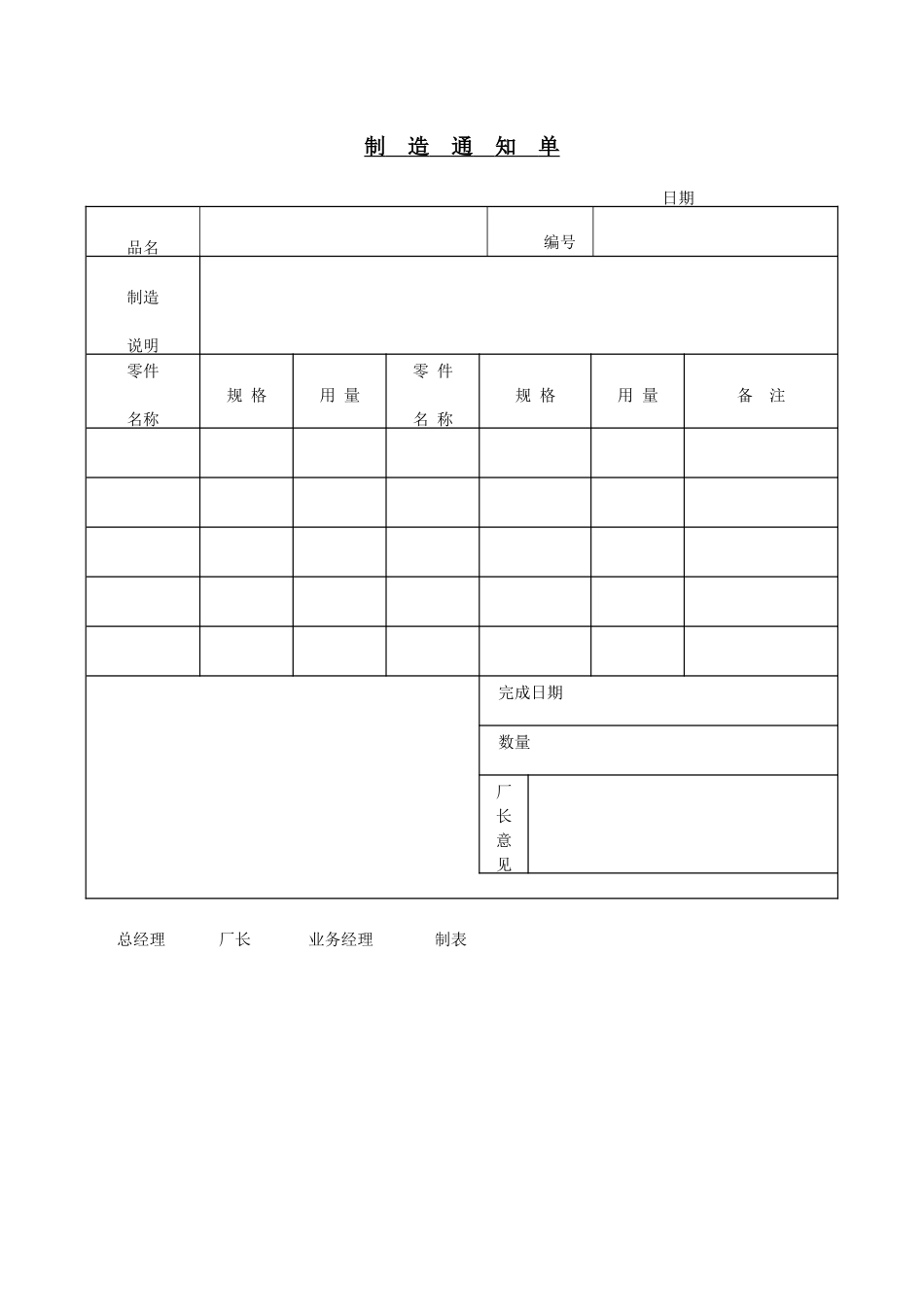 企业管理_企业管理制度_03-【行业案例】-公司管理制度行业案例大全的副本_管理表格_企业管理表格大全_《企业管理表格大全－生产管理篇》_工作量分析_制造通知单_第1页