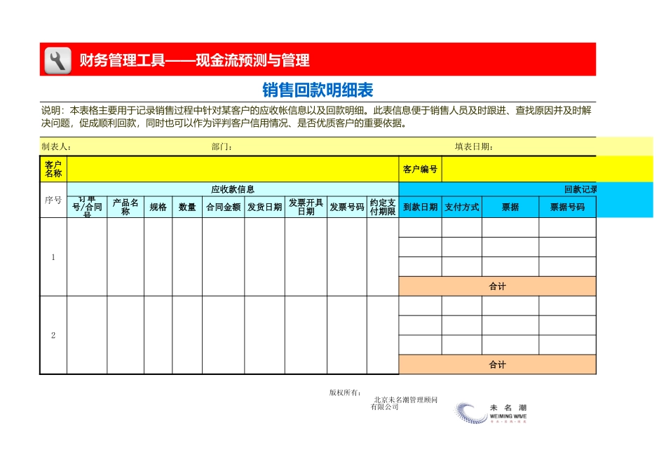 企业管理_财务管理_销售回款明细表_第1页