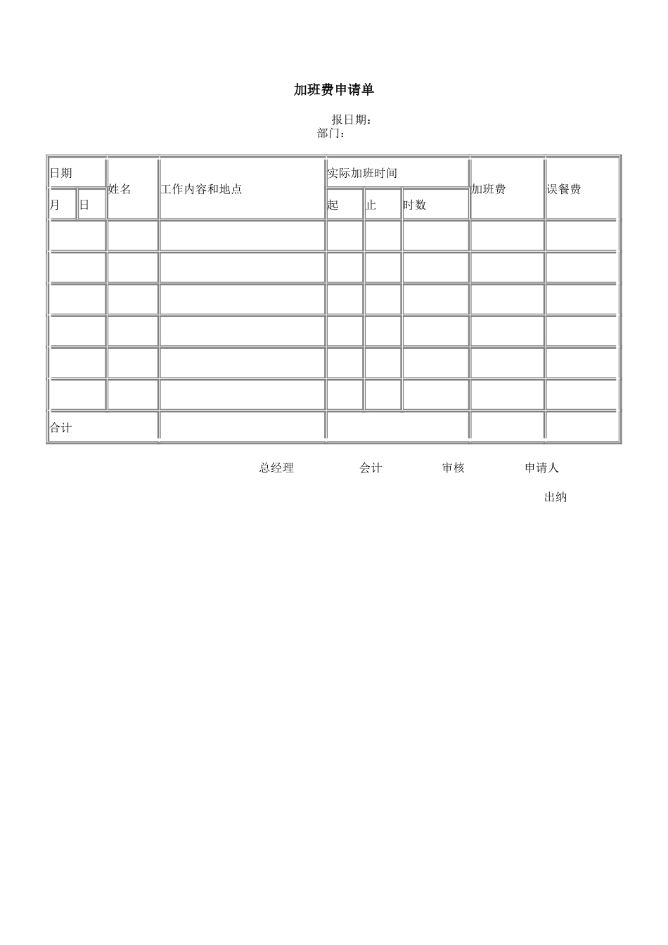 企业管理_人事管理制度_18-HR工具与表格包_( 2 )人力资源管理表格之薪酬管理_加班费申请单_第1页