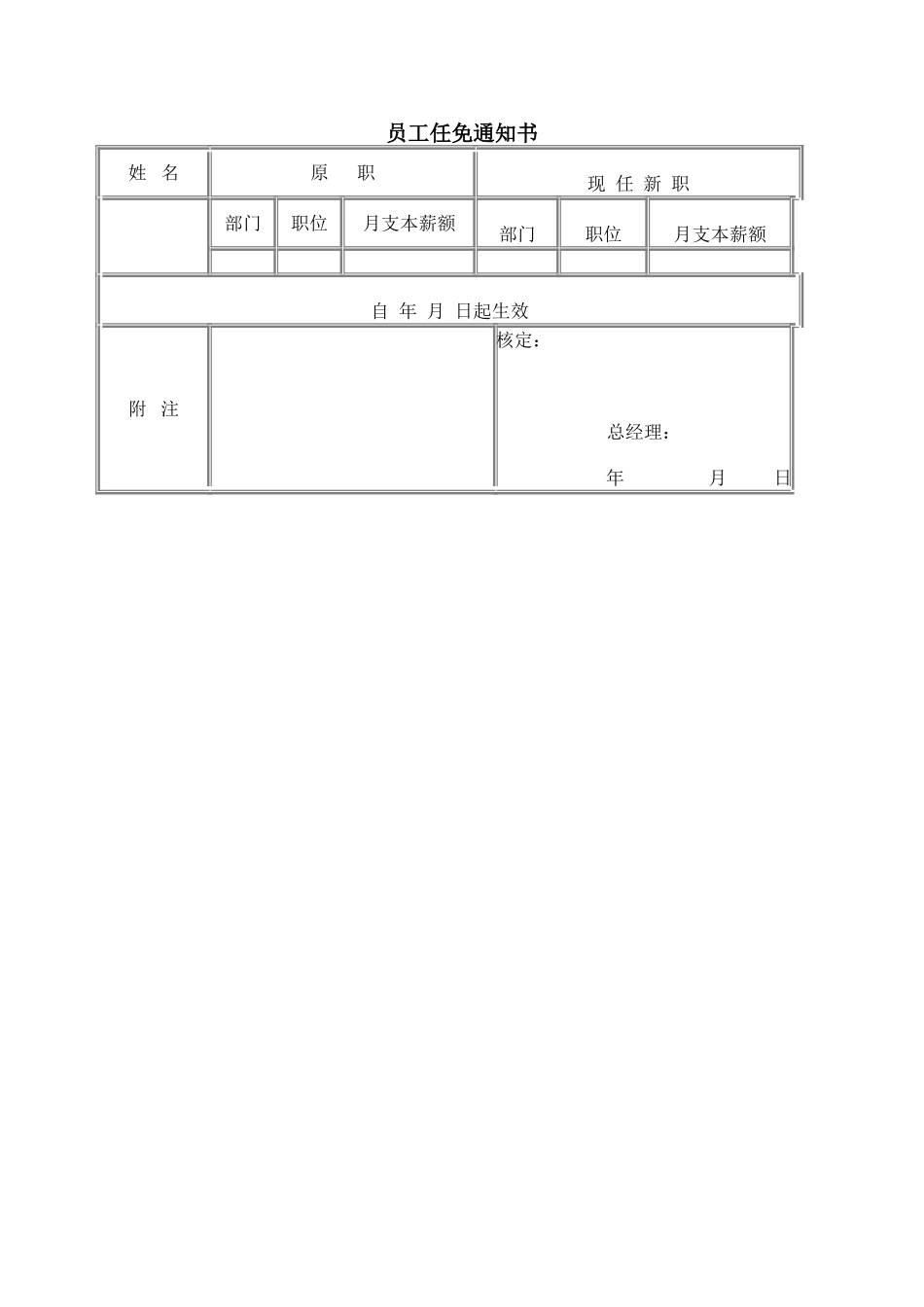 企业管理_人事管理制度_18-HR工具与表格包_( 5 )人力资源管理表格之员工管理_员工任免通知书_第1页