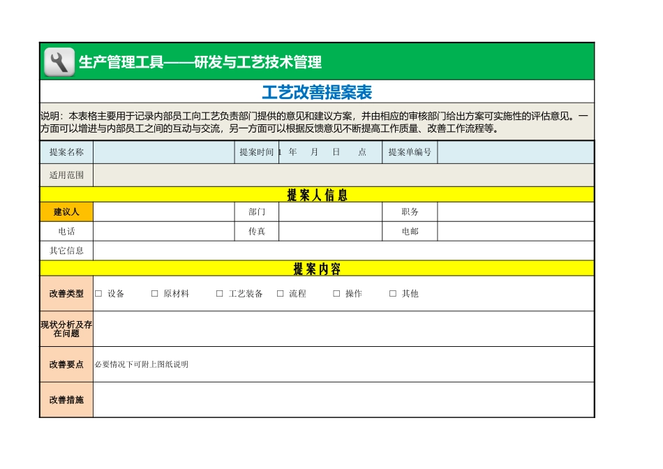 企业管理_生产管理_工艺改善提案表_第1页