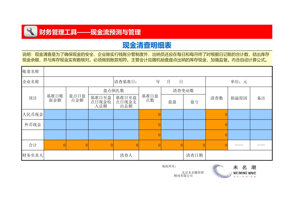 企业管理_财务_现金清查明细表_第1页