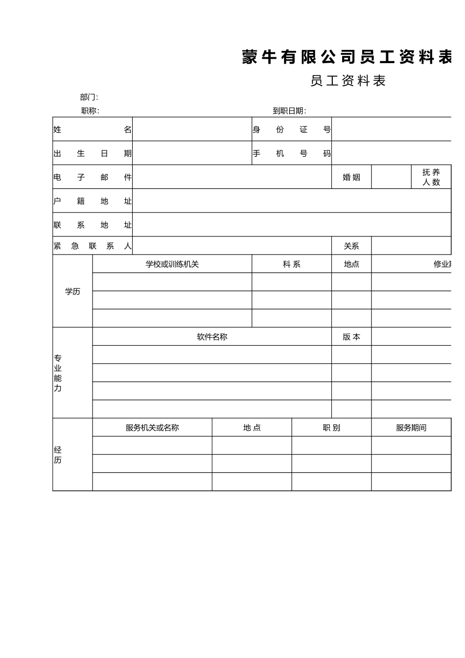 企业管理_人事管理制度_3-人事管理_1-入职管理_1-2入职管理-入职材料收集_员工资料表_第1页