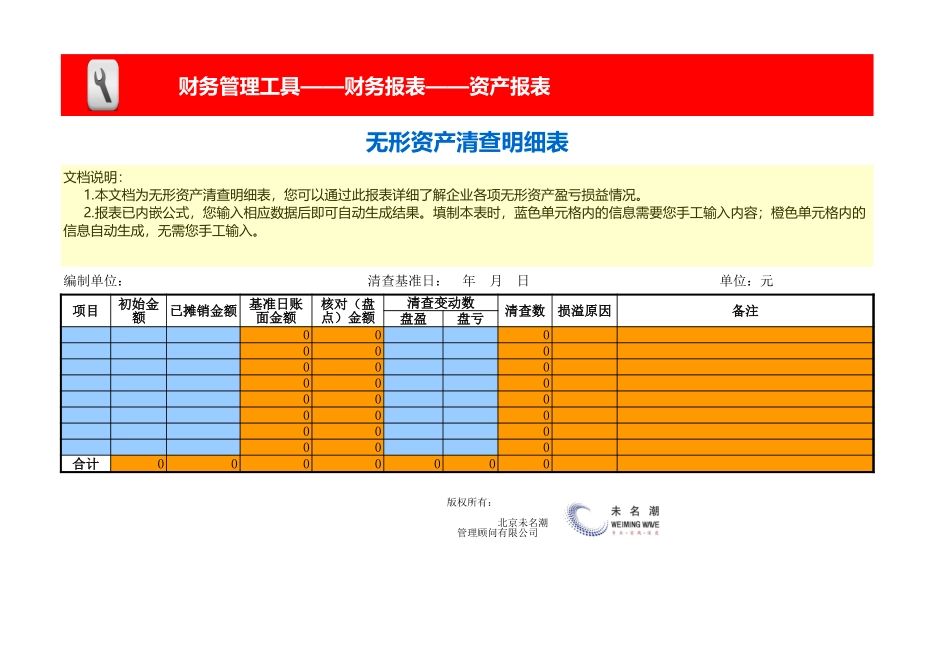 企业管理_财务管理_无形资产清查明细表_第1页