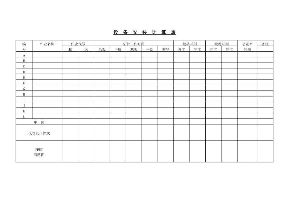 企业管理_企业管理制度_03-【行业案例】-公司管理制度行业案例大全的副本_管理表格_企业管理表格大全_《企业管理表格大全－生产管理篇》_进度安排_设备安装计算表_第1页