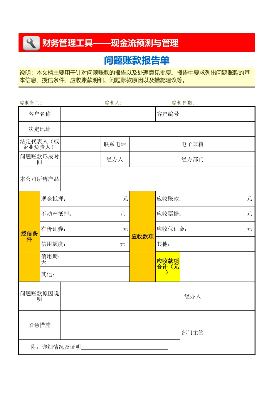 企业管理_财务_问题账款报告单_第1页