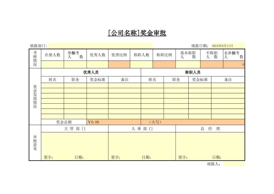 企业管理_行政管理制度_22-行政常用办公表格-188套_奖金审批_第1页