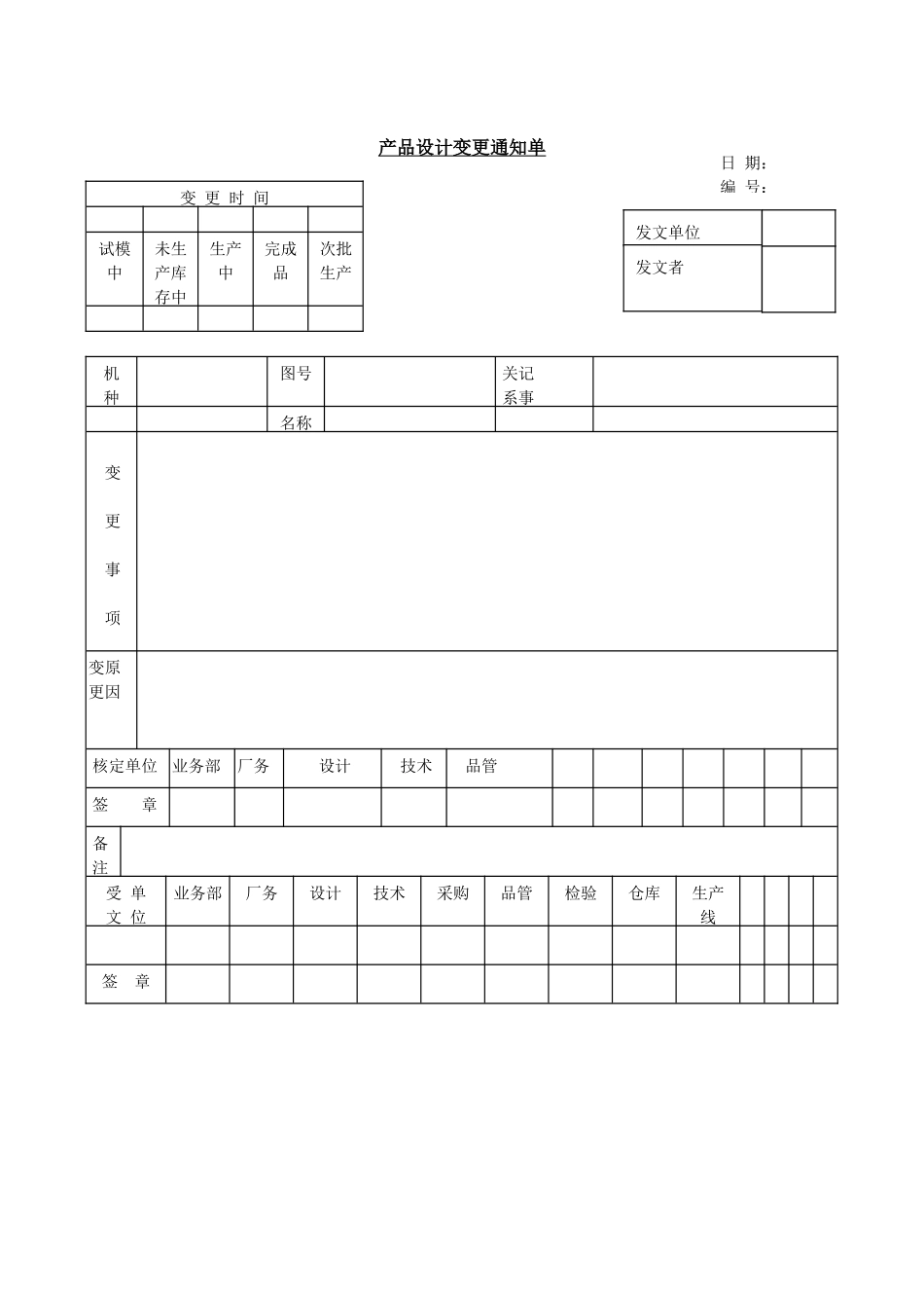 企业管理_企业管理制度_03-【行业案例】-公司管理制度行业案例大全的副本_管理表格_企业管理表格大全_《企业管理表格大全－生产管理篇》_新产品技术_产品设计变更通知单_第1页