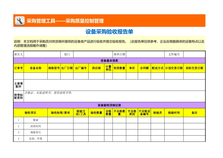 企业管理_采购管理_设备采购验收报告单_第1页