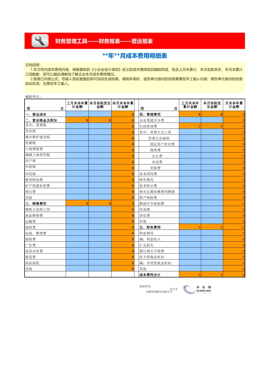 企业管理_财务管理_成本费用明细表-月报_第1页