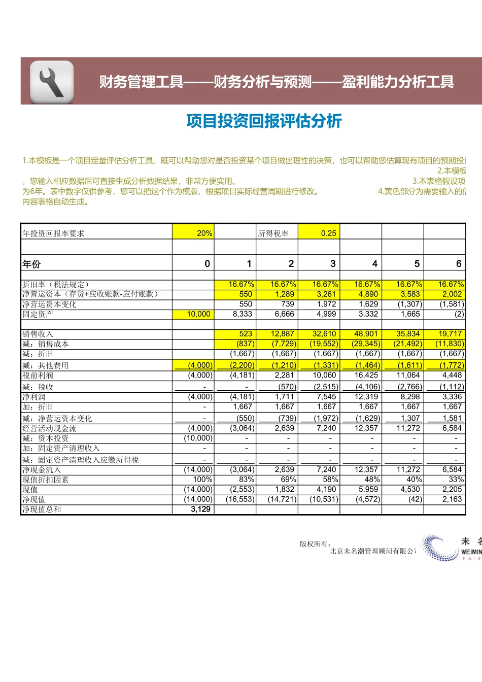 企业管理_财务管理_项目投资评估分析模板_第1页