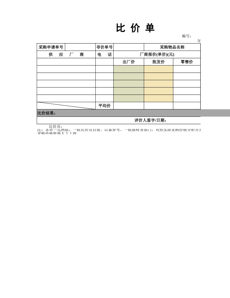 企业管理_财务管理制度_03-财务管理制度_16-财务常用表格_1 财务表格1_比价单_第1页