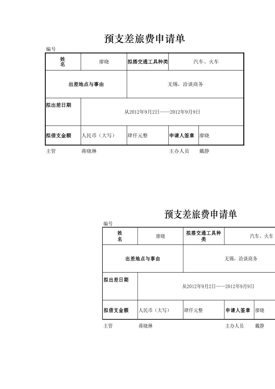 企业管理_行政管理制度_22-行政常用办公表格-188套_预支差旅费申请单_第3页