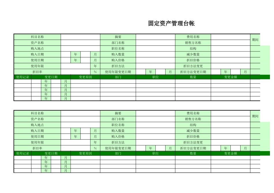 企业管理_财务管理制度_03-财务管理制度_16-财务常用表格_1 财务表格1_固定资产管理台帐_第1页