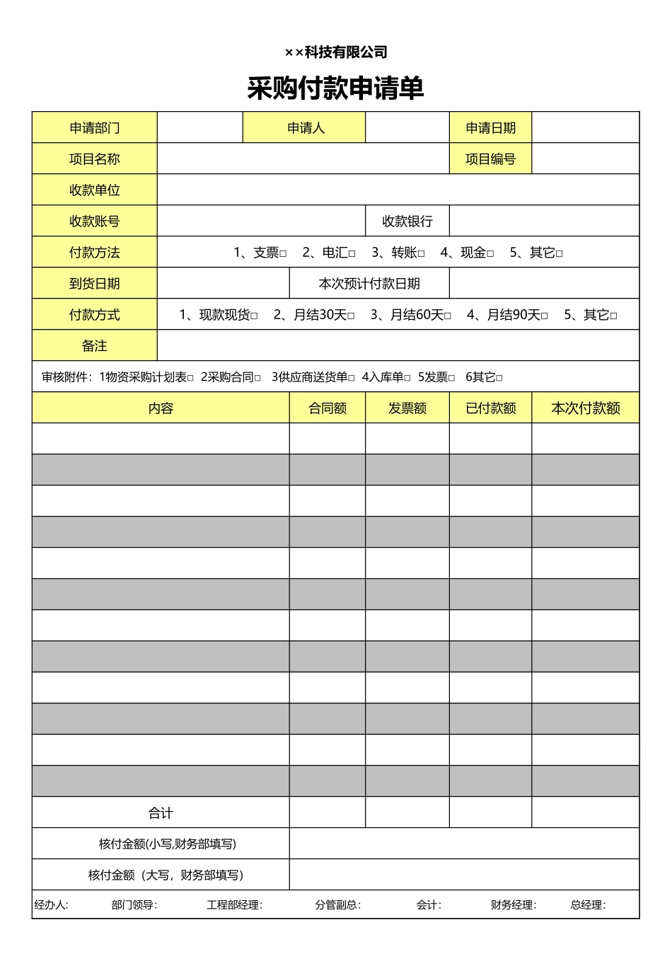 企业管理_采购管理制度_12-采购常用表格大全_199 采购付款申请单Excel模板_第1页